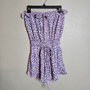 NWT Lani Lau Honolulu Hawaii Mermaid Ruffle Romper Pink Purple Print S/M